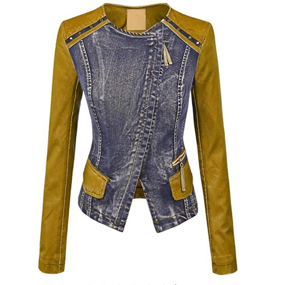 Jean and faux leather jacket